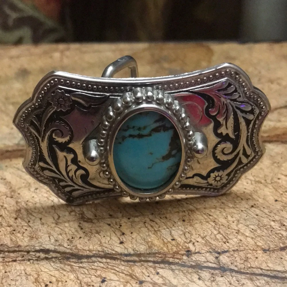 Turquoise Stone Western Silver-Tone Hair Barrette - Unbranded